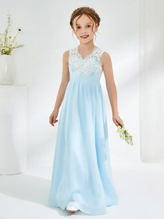 Elegant Lace Top Junior Bridesmaid Dresses Sky Blue