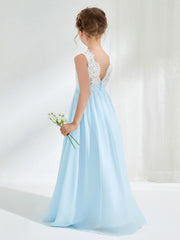 Elegant Lace Top Junior Bridesmaid Dresses Sky Blue