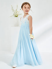 Elegant Lace Top Junior Bridesmaid Dresses Sky Blue