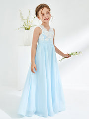 Elegant Lace Top Junior Bridesmaid Dresses Sky Blue