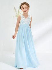 Elegant Lace Top Junior Bridesmaid Dresses Sky Blue