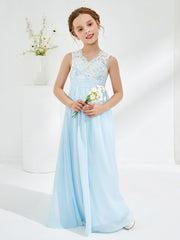 Elegant Lace Top Junior Bridesmaid Dresses Sky Blue