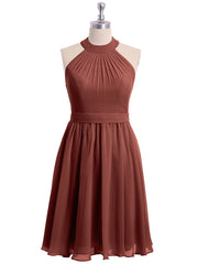 Knee-length Short Chiffon Dress with Halter Neck Terracotta