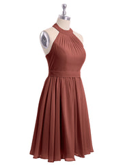 Knee-length Short Chiffon Dress with Halter Neck Terracotta