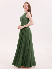 FuLL Length Lace and Chiffon Dresses Olive Green