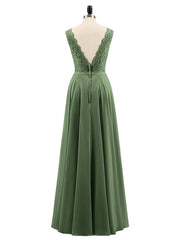 FuLL Length Lace and Chiffon Dresses Olive Green