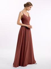 Spaghetti Strap Long Chiffon Bridesmaid Gowns Terracotta