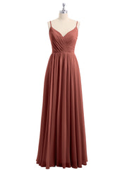 Spaghetti Strap Long Chiffon Bridesmaid Gowns Terracotta