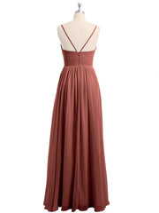 Spaghetti Strap Long Chiffon Bridesmaid Gowns Terracotta