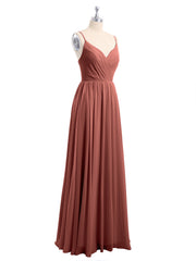 Spaghetti Strap Long Chiffon Bridesmaid Gowns Terracotta