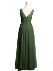Long Tulle Bridesmaid Dress with Illusion Neck Olive Green