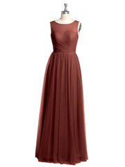 Long Tulle Bridesmaid Dress with Illusion Neck Terracotta