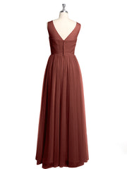 Long Tulle Bridesmaid Dress with Illusion Neck Terracotta