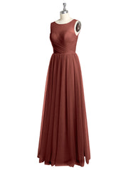 Long Tulle Bridesmaid Dress with Illusion Neck Terracotta