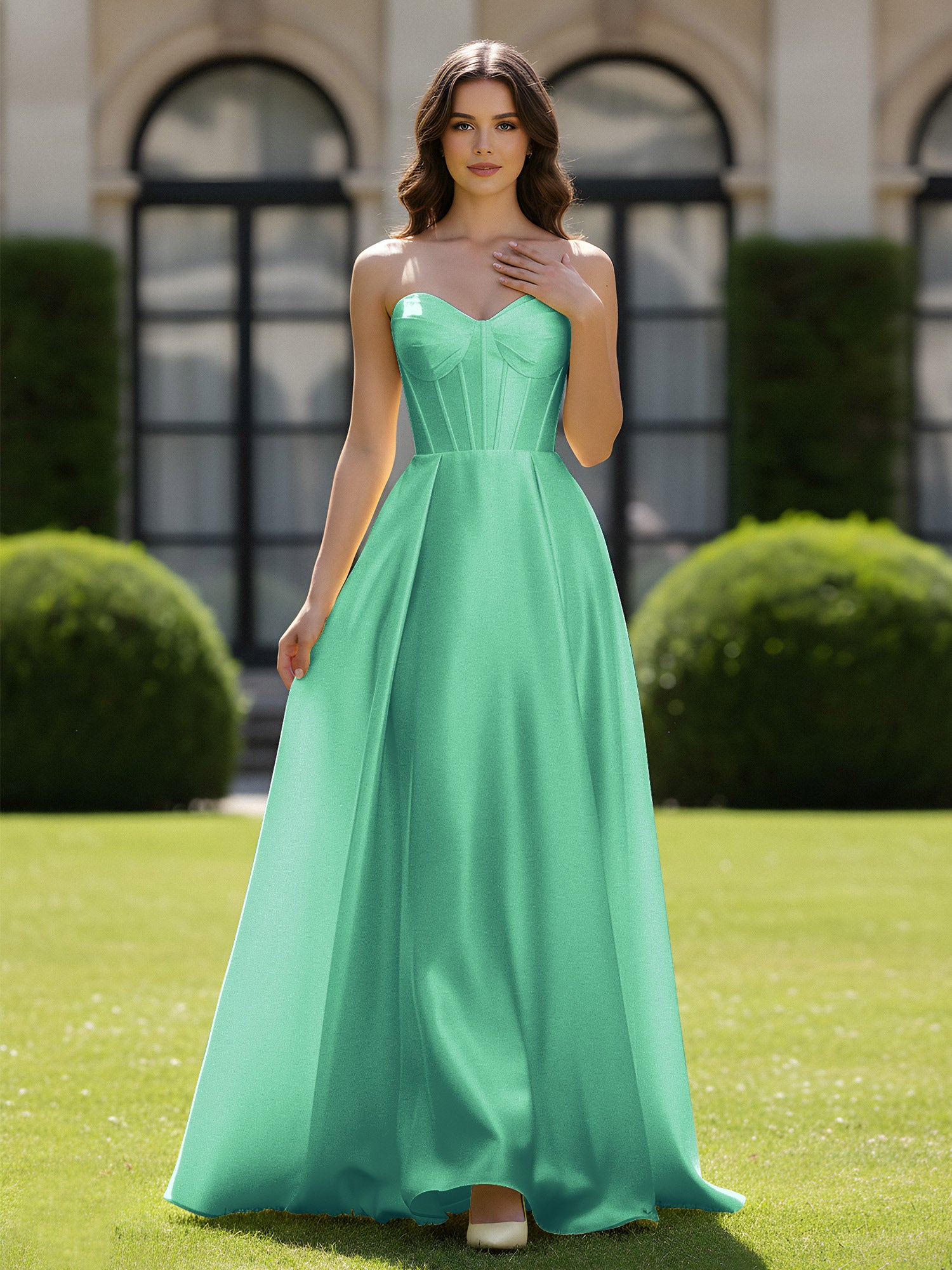BABARONI Satin Turquoise Prom Dresses A-line Sweetheart Floor-length ...
