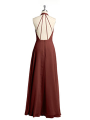 Halter V-neck Chiffon Dress with Open Back Terracotta