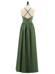 Chiffon and Lace Hlater Long Gowns Olive Green