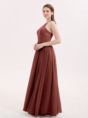 Chiffon and Lace Hlater Long Gowns Terracotta