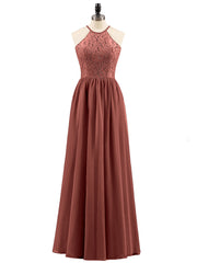 Chiffon and Lace Hlater Long Gowns Terracotta