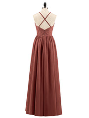 Chiffon and Lace Hlater Long Gowns Terracotta