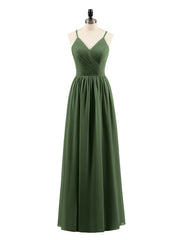 Spaghetti Strap Open Back Chiffon Dresses Olive Green