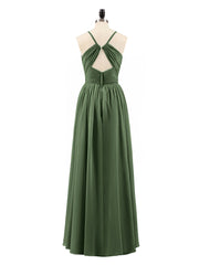 Spaghetti Strap Open Back Chiffon Dresses Olive Green