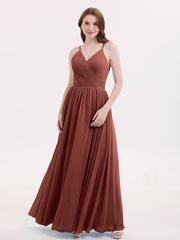 Spaghetti Strap Open Back Chiffon Dresses Terracotta