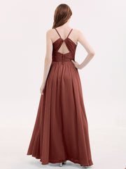 Spaghetti Strap Open Back Chiffon Dresses Terracotta