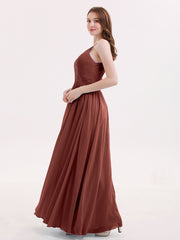 Spaghetti Strap Open Back Chiffon Dresses Terracotta