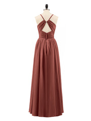 Spaghetti Strap Open Back Chiffon Dresses Terracotta
