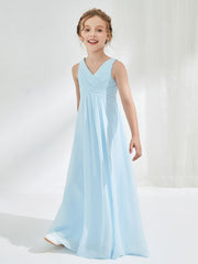 Cute V-neck Junior Bridesmaid Dresses with Pleated Sky Blue