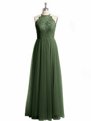 Lace Top and Tulle Skirt Full Length Dress Olive Green