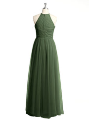 Lace Top and Tulle Skirt Full Length Dress Olive Green