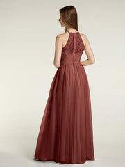 Lace Top and Tulle Skirt Full Length Dress Terracotta