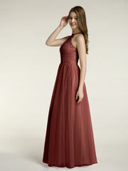 Lace Top and Tulle Skirt Full Length Dress Terracotta