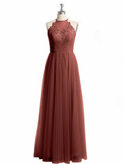 Lace Top and Tulle Skirt Full Length Dress Terracotta