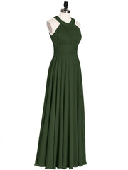 Chiffon Pleated Top Long Dresses with Open Back Olive Green