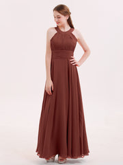 Chiffon Pleated Top Long Dresses with Open Back Terracotta