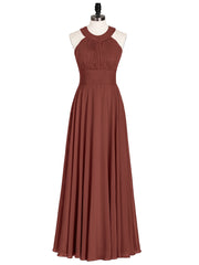 Chiffon Pleated Top Long Dresses with Open Back Terracotta