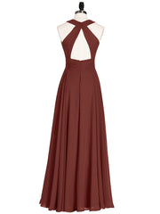 Chiffon Pleated Top Long Dresses with Open Back Terracotta