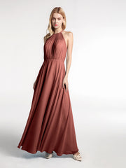 Halter Chiffon Maxi Dress with Circle Skirt Terracotta