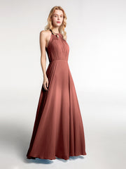Halter Chiffon Maxi Dress with Circle Skirt Terracotta