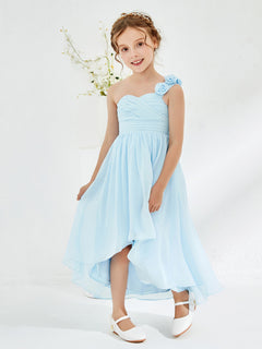 One Shoulder Asymmetrical Junior Bridesmaid Dresses Sky Blue