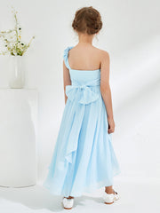 One Shoulder Asymmetrical Junior Bridesmaid Dresses Sky Blue