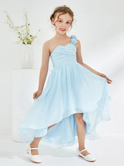 One Shoulder Asymmetrical Junior Bridesmaid Dresses Sky Blue