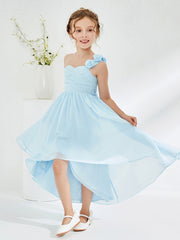 One Shoulder Asymmetrical Junior Bridesmaid Dresses Sky Blue
