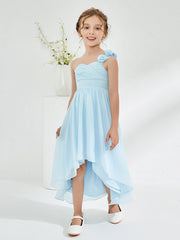 One Shoulder Asymmetrical Junior Bridesmaid Dresses Sky Blue