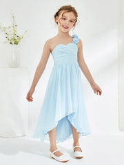 One Shoulder Asymmetrical Junior Bridesmaid Dresses Sky Blue