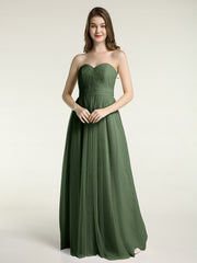 Sweetheart Neck Strapless Tulle Dress with Bow Olive Green