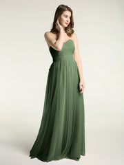 Sweetheart Neck Strapless Tulle Dress with Bow Olive Green